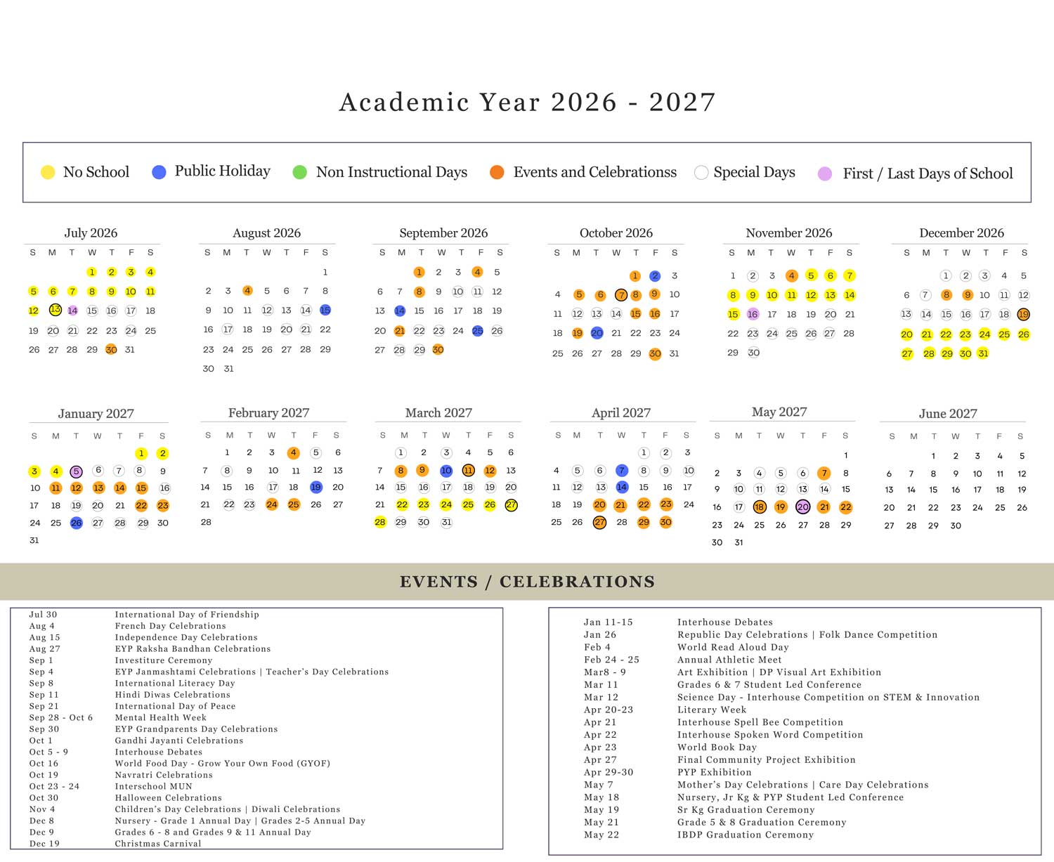 Academic Year 2026 - 2027 Calendar