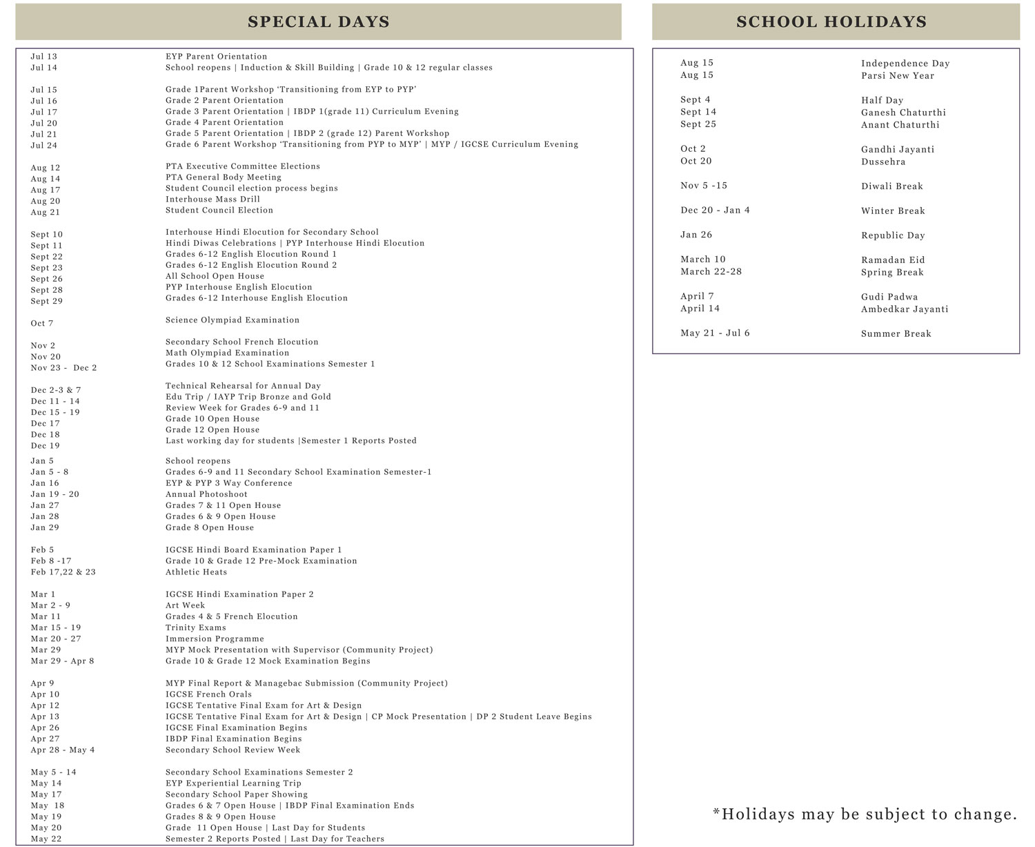 Academic Year 2026 - 2027 Calendar