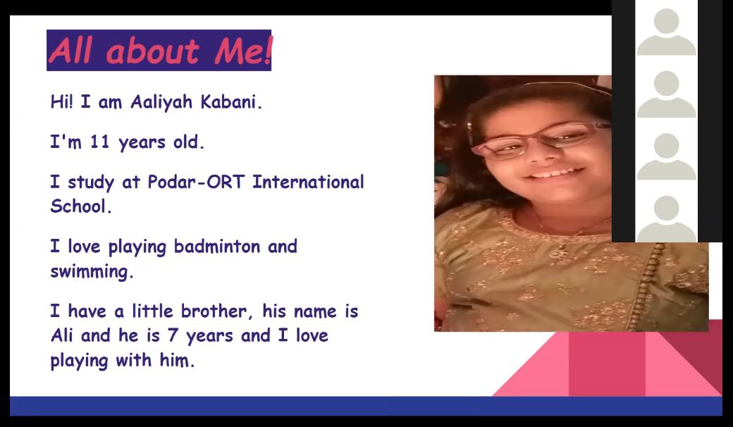All about Me - Aaliyah Kabani introduction slide